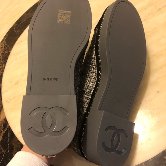 Brand New Auth Chanel Grey Tweed CC Logo Chain Around Lace Up Loafer Size 38.5 - Picture 9 of 11